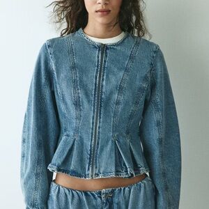 H&M Blue Denim Zip Peplum Jacket
